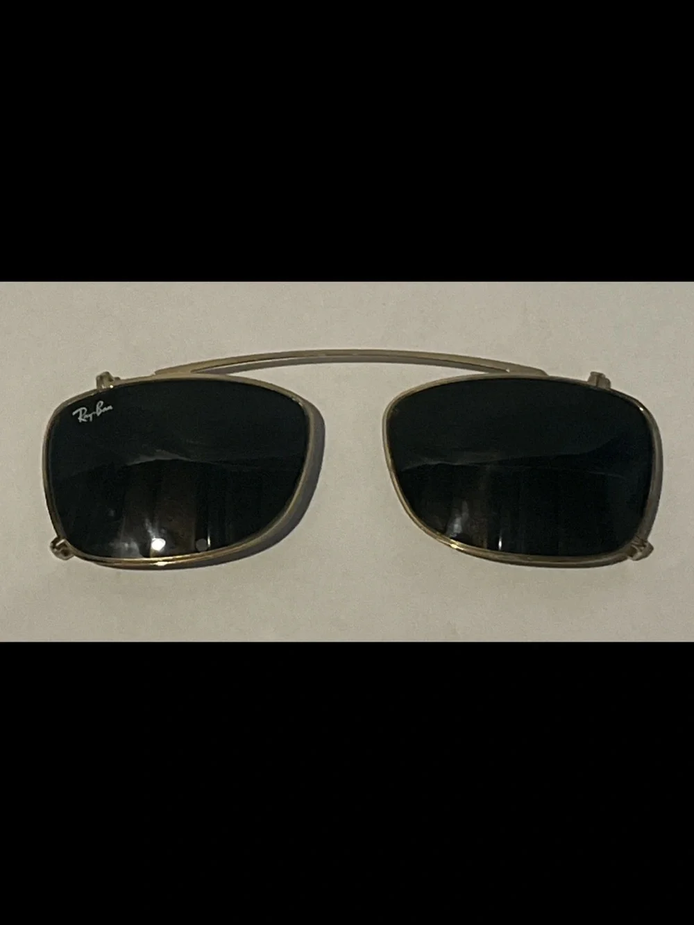 Ray-Ban Gold Frame Black Lens Clip-On Sunglasses with Case Vintage